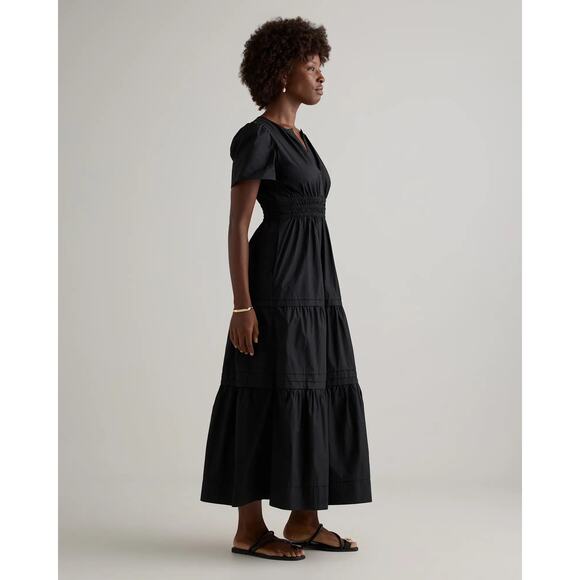 Quince 100% Organic Cotton Poplin Tiered Maxi Dress Black XL Casual Minimalist - Picture 3 of 13